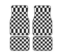 Black And White Plaid Car Floor Mats Full Set 4 Pcs - Automotive Duty Durable Rubber Floor Mats