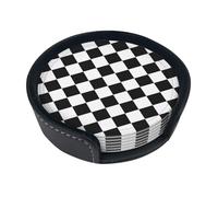 Black And White Plaid Coaster Set Of 6 - Premium Full-Print Single-Side Pu Leather Coasters With Storage Box, Ideal For Home & Office Use