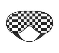 Black and White Plaid Night Mask Soft Reversible Eye Cover Adjustable Strap Light Blocking Comfortable Rest