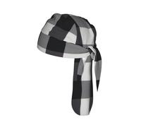 Black and white plaid Print Cycling Skull Cover Moisture Wicking Headwrap Under Helmet Tie Back Modern Beanie 22-24 In
