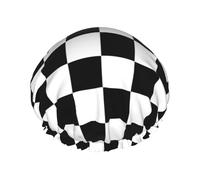 Black and white plaid Print Double Layer Waterproof Shower Cap Women Men Reusable Bath Hair Caps Elastic Band