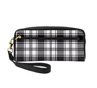 Black and White Plaid Print Leather Makeup Bag Wash Bag Travel Toiletry Bag Makeup Pouch PU Leather for Traveling Essentials, Bathroom, Cosmetics