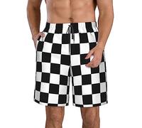 Black and White Plaid Print Men's Casual Beach Shorts - Full Print, Ultra-Lightweight, Fast-Drying, and Extremely Comfortable - Ideal for Walking, Running, Surfing, Beach, Or Home Wear