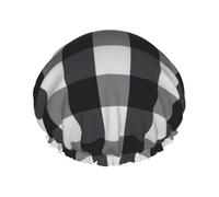 Black and white plaid Print Shower Cap with Elastic and Reusable for Long and Short Hair,DoubleHair Cap