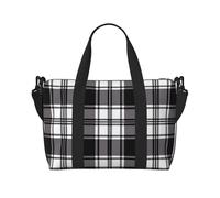 Black and White Plaid Print Travel Duffel Bag, Lightweight Water-Resistant Weekender Spacious Gym & Travel Bag for Men, Women & Teens