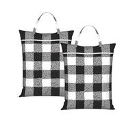 Black and White Plaid Travel Laundry Bag with All-Over Print,Water-Resistant Twill Fabric,Smooth Zipper, Top Carry Handle,Hanging Loop,Large 58x46cm
