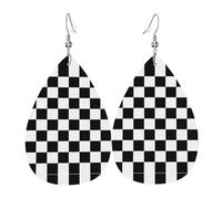 Black And White Plaid Women'S Drop-Shaped Leather Earrings Are Suitable For Parties, Holiday Parties And Gifts.
