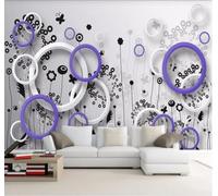 Black and White Plants Dandelion Purple Circle 3D Wallpaper Easy Install Feature Office Living Room Sofa Bedroom TV Background Wall Decoration-200cm×140cm