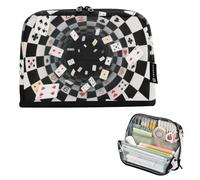 Black and White Poker Space Pencil Carrying Case Large Capacity Make Up Bag Lightweight Stationery Storage for Teens Middle School bolsas para lapices