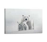 Black And White Polar Bears in The Snow Modern Canvas Art Wild Animal Painting Print Wall Decor for Living Room Bedroom Stylish Wall Art Poster 12x18inch(30x45cm)