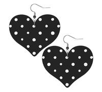 Black And White Polka Dot Double-Sided Dangle Earrings Faux Leather Large Earrings for Women Heart-Shape Lightweight Fall Winter Decorative Earrings for Women Holiday Concert Party Decor Gifts