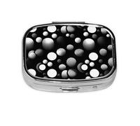 Black and White Polka Dot Mini Pill Box Metal Travel Medicine Organizer with 2 Compartments Pocket-Sized Pill Container