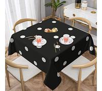 Black and White Polka Dot Polyester Wrinkle-Free Square Tablecloth for Dining Room Buffet Parties - 152.4 x 152.4 cm Perfect for Home Decor and Events
