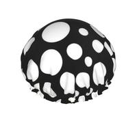 Black And White Polka Dot Print Lightweight And Elasticated Waterproof Shower Cap, Double Layer Waterproof Hair Cap