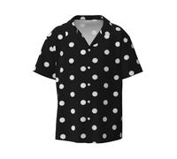 Black and White Polka Dot Print Men's Fashionable Cuban Collar Shirts for Tropical Parties and Casual Occasions, Black, Large