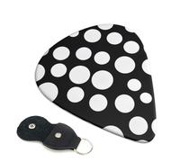 Black And White Polka Dot Printed Guitar Picks, 6 Pack with Leather Keychain Pick Holder - 0.46mm, 0.71mm, 0.96mm Assorted Thickness for Acoustic Ukulele, Electric Guitar, Acoustic Guitar, Bass