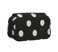 Black and White Polka Dot Printed Print Flip Top Double Layer Pencil Case - Large Capacity School Supplies Organizer for Students, Kids, Teens, Artists, Travel & Office Use