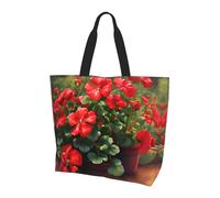 Black And White Polka Dot Printed tote bag, shoulder bag, suitable for travel, beach, and everyday shopping., Red Geraniums, One Size