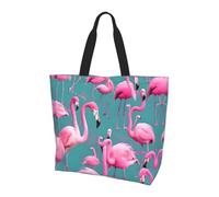 Black And White Polka Dot Printed tote bag, shoulder bag, suitable for travel, beach, and everyday shopping., A Flock of Flamingos, One Size