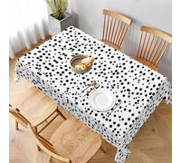 Black And White Polka Dot Rectangle Tablecloth Linen Textured Waterproof & Stain Resistant Table Cloth Wrinkle Free Decorative Fabric Farmhouse Table Cover for Dining/Party/Buffet/Wedding, 60*90 In.