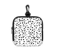Black and White Polka Dot Small Zip Pouch-Waterproof Neoprene Storage Bag for Earbuds, Keychain Clip Case for Coins Cards USB, Travel Organiser