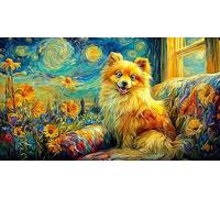 Black-and-white-Pomeranian-puppy-among-flowers Jigsaw Puzzles 1000 Pieces Educational Game Challenge Fun and Challenging Family Game for Women, Gifts for Men for Relaxation 38x52/1000pcs
