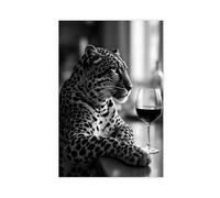 Black And White Poster Y2K Vintage Luxury Posters Leopard Drinking Wine Poster Trendy Modern Photography Wall Art For Home Decor Bedroom Decor Unframe-style 24x36inch(60x90cm)