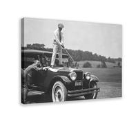 Black And White Poster Y2K Vintage Luxury Posters Vintage Golfer on Top of Antique Car Poster Trendy Modern Photography Wall Art For Home Decor Bedroom Decor Frame-style 20x30inch(50x75cm)