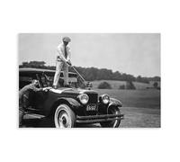 Black And White Poster Y2K Vintage Luxury Posters Vintage Golfer on Top of Antique Car Poster Trendy Modern Photography Wall Art For Home Decor Bedroom Decor Unframe-style 16x24inch(40x60cm)