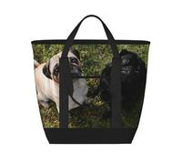 Black And White Pug Dog,Lunch Bags Large Capacity Insulated Tote Bag For Women Men Work Picnic Travel