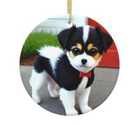 Black and White Puppy Printed Christmas Tree Ceramic Ornaments Holiday Decoration Christmas Unique Pendant for Christmas Party