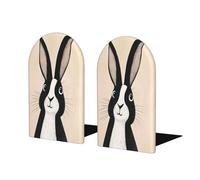 Black And White Rabbit Simple Bookends For Shelves 2 Pcs Wooden Book Stopper Organizer For Home Office Libraries