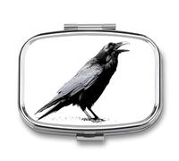 Black and White Raven Pill Box 2 Compartment Portable Medicine Pill Case Travel Pill Organizer for Pocket Purse