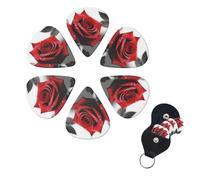 Black and White Red Rose Guitar Picks 6 Pack 3 Different Thickness Celluloid Guitar Plectrums with Guitar Pick Holder Personalized Guitar Pick for Acoustic Guitar, Electric Guitar, Bass