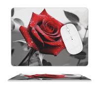 Black and White Red Rose Mouse Pad Ultra Thin, Leather Mousepad with Waterproof Smooth Surface, Anti Slip Mouse Pad for Gaming, Office & Home 9.4"x7.9"