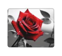 Black and White Red Rose Mouse Pad with Stitched Edge, Comfortable Mouse Pads with Non-Slip Rubber Base Gaming Mouse Mat Washable Mousepads Computers Laptop Desk Accessories for Office 9.4"x7.9"