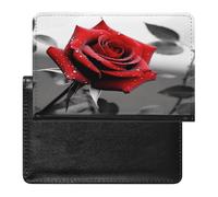 Black And White Red Rose Passport Holder Vaccine Card Holder Travel Document Organizer Credit Card Organizer for Women/Men