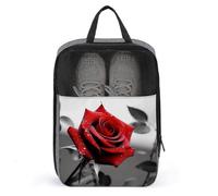 Black And White Red Rose Shoe Bag for Travel Water-Resistant Shoe Pouch for Gym Portable Sneaker Bag with Zipper Travel Luggage Shoes Organizer Soccer Cleats Bag for Gym, Luggage