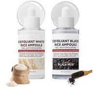 Black and White Rice Exfoliant, 2PC Peel Shot Glow Rice Ampoule Duo White Rice + Black Rice Ampoule, Face Body Exfoliator Dead Skin Remover for All Skin Types(30ML&30ML)