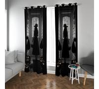 Black and White Room Darkening Curtains for Bedroom Dark Academia Horror Halloween Witch Silhouette Hotel Quality Blackout Drapes 66x90 Inch 2 Panels