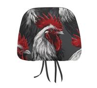 Black And White Roosters with Red Tail Feathers Printed Car Headrest Cover,2 Pieces, Elastic Comfort Head Rest Cover for Women Men, Universal Fits Most Cars Van SUV Truck, Car Interior Decor Accessori