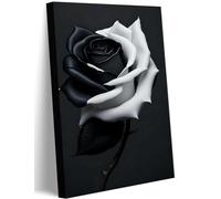 Black And White Rose Canvas Wall Art Modern Rose Flower Painting Picture Print Wall Decor Rustic Floral Artwork Poster for Living Room Bedroom Bathroom Farmhouse Home Decoration 16"X24" Framed