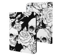 Black And White Roses Skulls Cute Tablet Case Unisex Slim Hard Protective Cover Compatible with iPad 9th/ 8th/ 7th