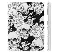 Black And White Roses Skulls Cute Tablet Case with Pencil Holder Unisex Slim Hard Protective Cover Compatible with iPad Mini 4/5/6