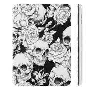 Black And White Roses Skulls Cute Tablet Case with Pencil Holder Unisex Slim Hard Protective Cover Compatible with iPad Mini 4/5/6