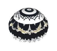 Black and White Round Totem Printed shower cap, reusable, double-layered design, suitable for women to wrap their hair, wash their face, and apply face masks.