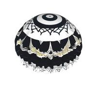 Black and White Round Totem Printed shower cap, reusable, specially designed for women's long hair, double-layer structure, suitable for bathing.