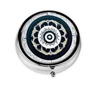 Black and White Round Totem Round Pill boxï¼ŒPill Boxï¼Œ Portable On-The-Go Pocket Pharmacy,
