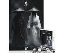Black And White Samurai Ghosts Jigsaw Puzzles for Adults 1000 Pieces Improve Detailed Observation Skills Mindful Relaxing Leisure Game (50x75cm)