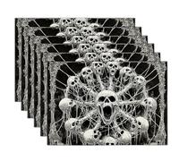 Black And White Screaming Skeleton Printed Placemats Set Of 2Pcs For Halloween Party,Baroque Art Pattern Place Mats 45X30 Cm Anti Slip Table Mats,Waterproof Placemats Oil Proof Washable